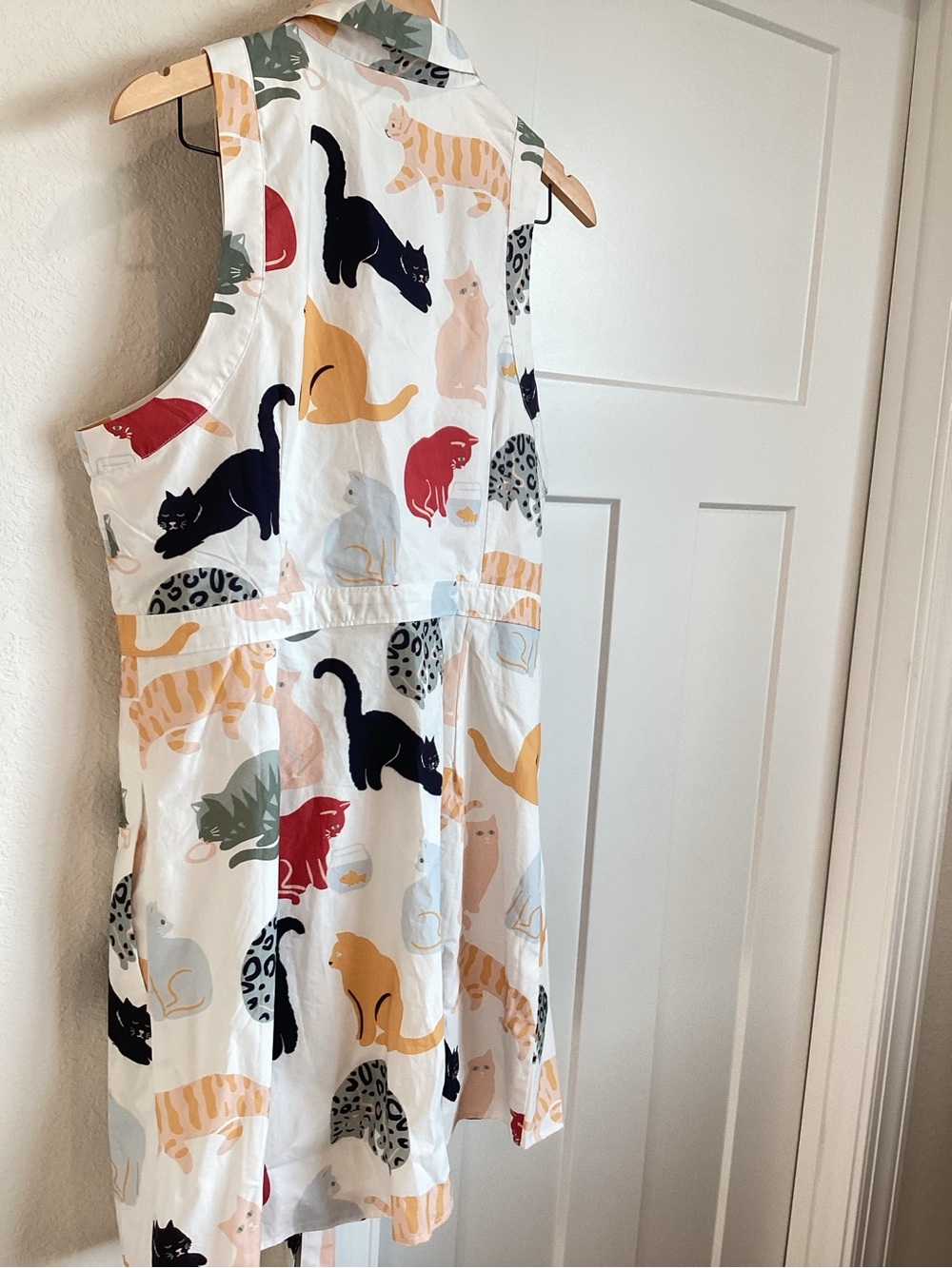 Anthropologie Belted Mini Shirt Dress Fit & Flare New XL Novelty Ivory Cats - Picture 10 of 11